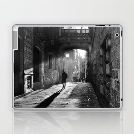 Rays of sun; European cobblestone cityscape black and white photograph / photography Laptop Skin
