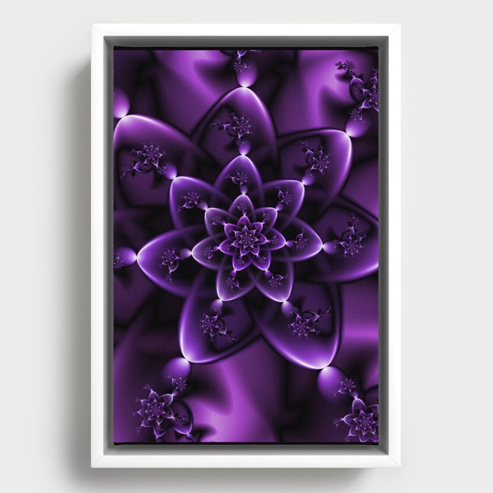 Purple Fractal Rose Framed Canvas