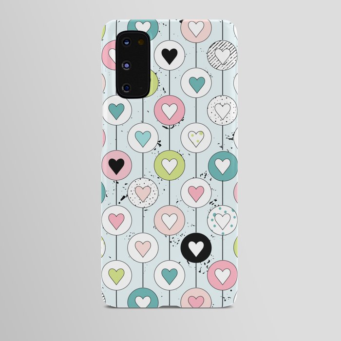hearts in circles mint Android Case