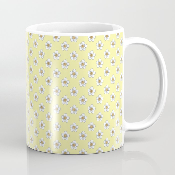 White Flowers on a Yellow Background Coffee Mug