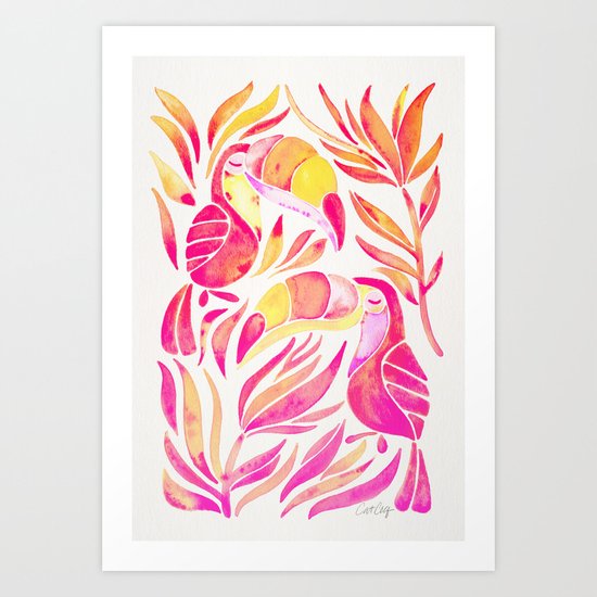 Tropical Toucans – Pink & Melon Ombré Art Print