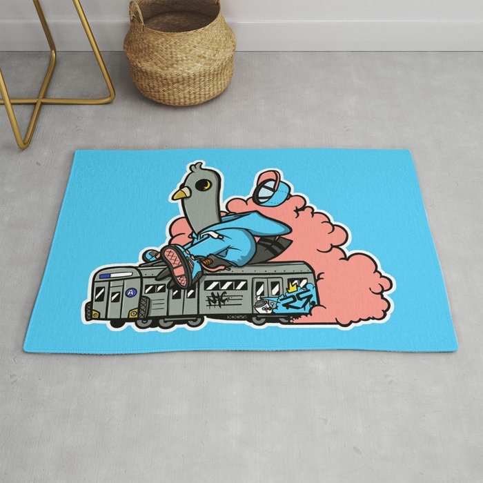 Cap the Pigeon Rides the Subway Variant  Rug