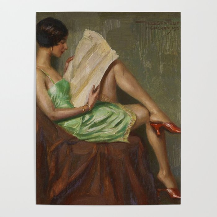 The Morning News, Jazz Age female portrait painting by Hans Hassenteufel Poster