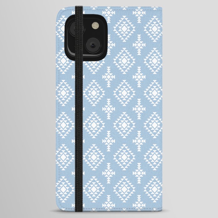 Pale Blue and White Native American Tribal Pattern iPhone Wallet Case