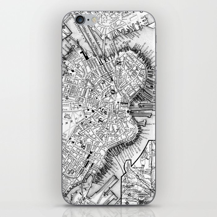 Vintage Map of Downtown Boston (1864) BW iPhone Skin