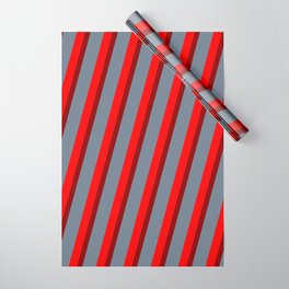 [ Thumbnail: Red, Dark Red & Slate Gray Colored Lines/Stripes Pattern Wrapping Paper ]
