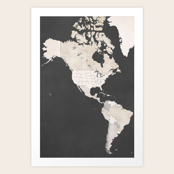 Chalkboard map of North America Art Print by blursbyaiShop | Society6