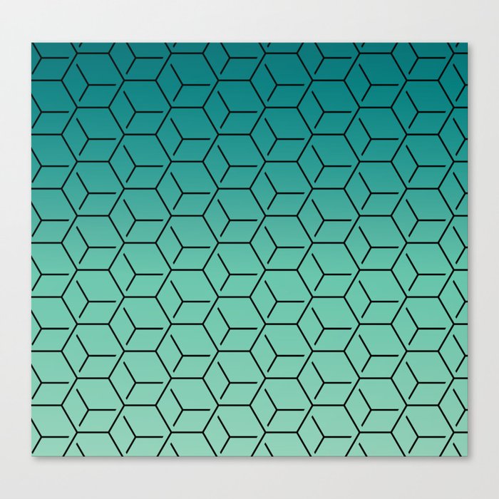 Turquoise Hexagon Cube Pattern Canvas Print