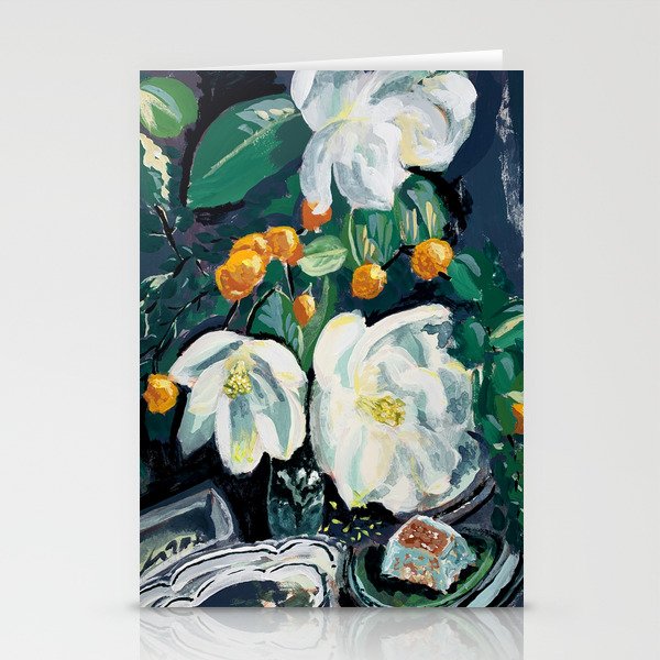 Magnolia and Persimmon Floral Still Life Stationery Cards
