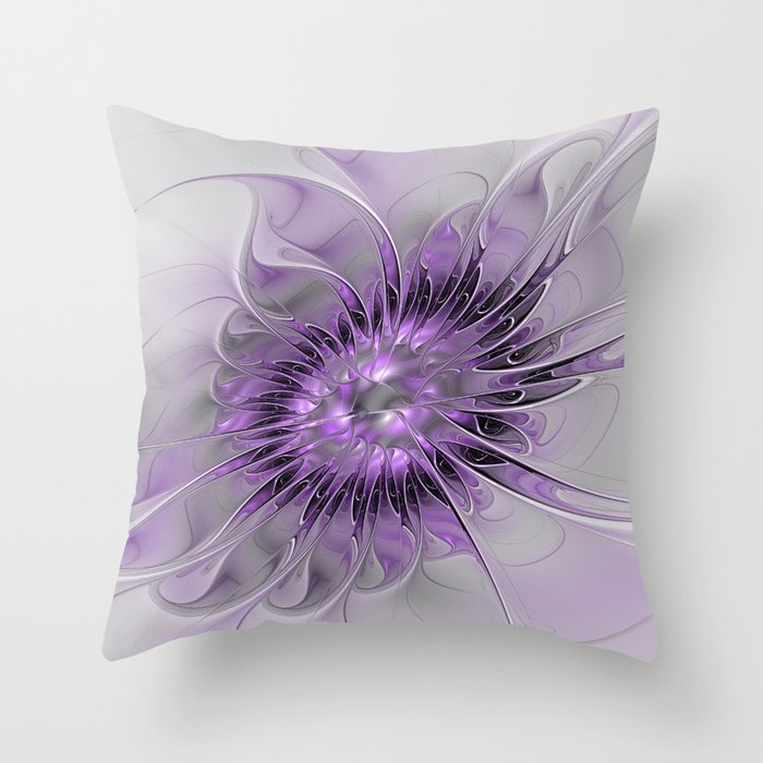 Lilac Fantasy Flower, Fractal Art Throw Pillow