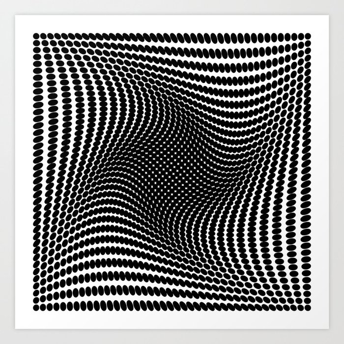 Black and White Warped Vortex Square Polka Dot Pattern Art Print