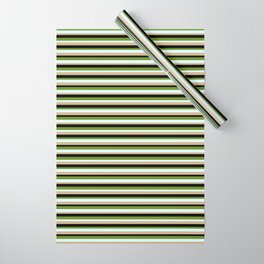 [ Thumbnail: Green, Light Cyan, Tan & Black Colored Striped Pattern Wrapping Paper ]