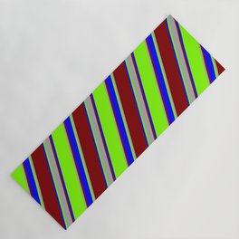 [ Thumbnail: Chartreuse, Dark Gray, Maroon & Blue Colored Lines/Stripes Pattern Yoga Mat ]