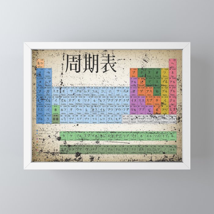 Japan Japanese Periodic Table Of The Elements Vintage Chart Silver Framed poster