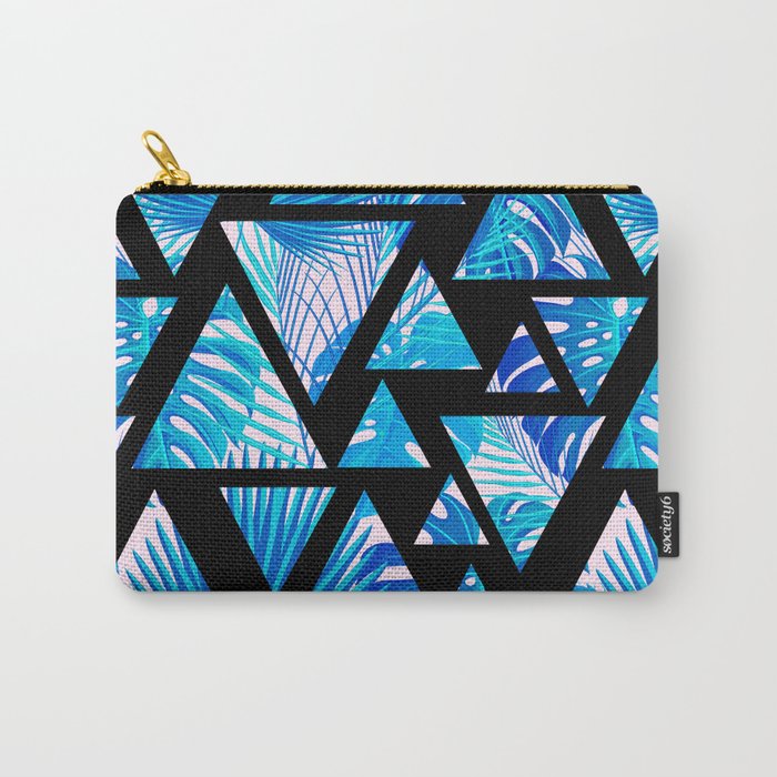 Tropical modern blush pink blue geometrical floral Carry-All Pouch