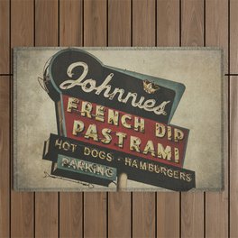 Johnnie's French Dip Pastrami Vintage/Retro Neon Sign Outdoor Rug