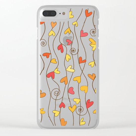 Heart and Spiral Botanic Pattern III - Fall Love Clear iPhone Case