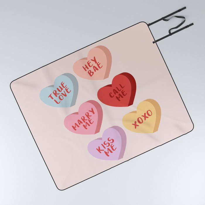 Sweethearts Colored Hearts Picnic Blanket