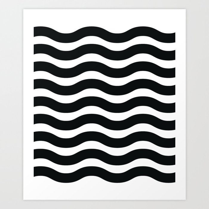 Black And White Abstract Wavy Lines Pattern Art Print By Seafoam12