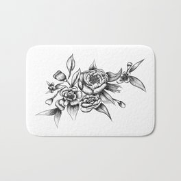 Sketch of Rose Flower Arrangement in Black and White Bath Mat | Drawing, Rose, Clean, Modern, Minimal, Floral, Spring, Botanical, Bouquet, Flower 