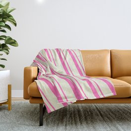 [ Thumbnail: Hot Pink & Beige Colored Lined Pattern Throw Blanket ]
