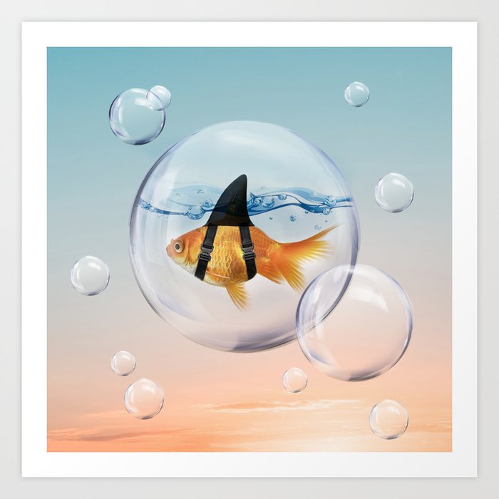 Shark Fin Goldfish in a Bubble Art Print