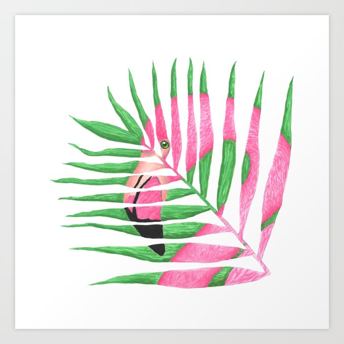 Pink Flamingo Palm Leaf Art Print By Laurenbeach Society6