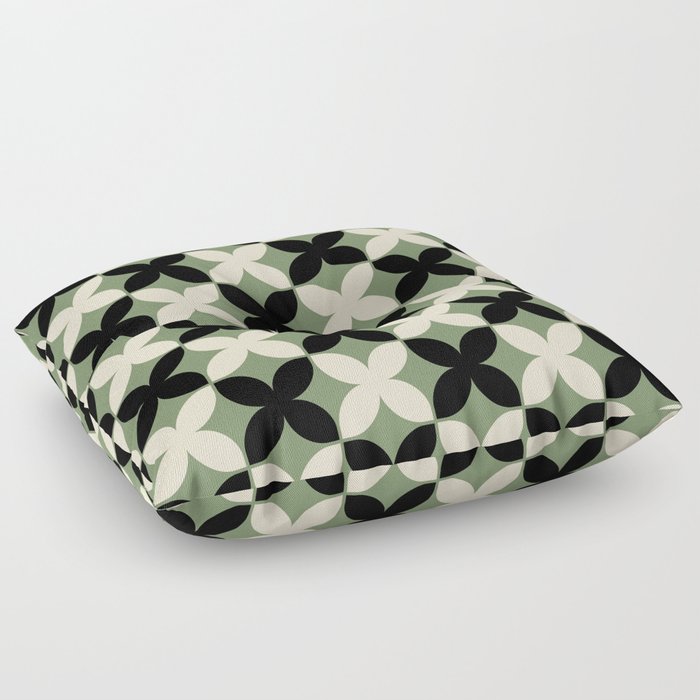 Geometric Flower Pattern 933 Sage Green Black and Beige Floor Pillow
