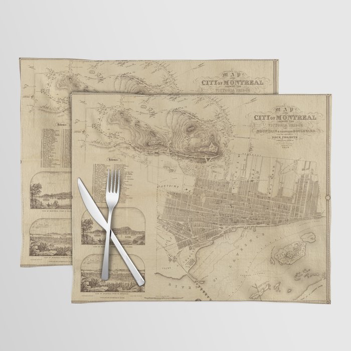 Map of Montreal 1859 Placemat by Vintage Maps & Prints Society6