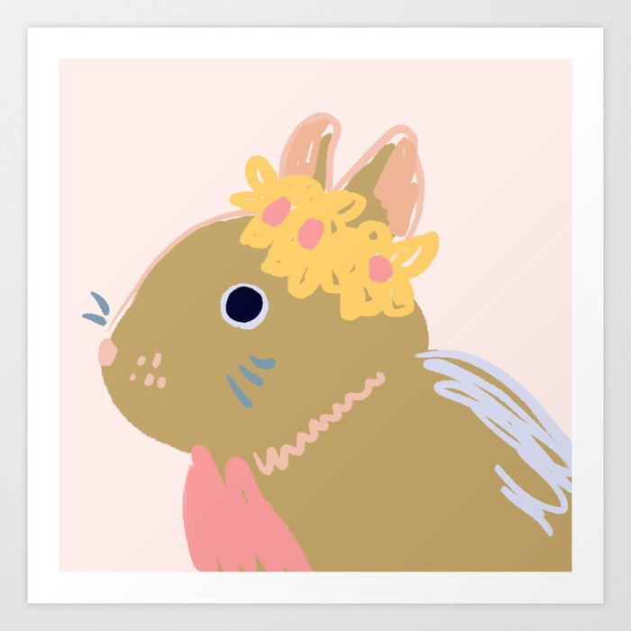 Modern Simple Pink Yellow Blue Rabbit Design  Art Print