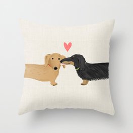 Cute Wiener Dogs with Heart | Dachshunds Love Throw Pillow