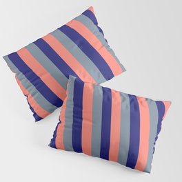 [ Thumbnail: Salmon, Midnight Blue, and Light Slate Gray Colored Pattern of Stripes Pillow Sham ]