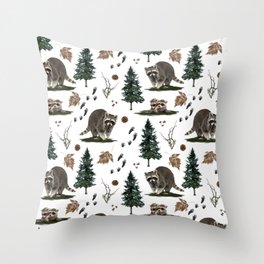 Raccoon and forest elements  Throw Pillow