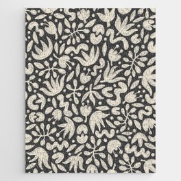 Florals in Off White and Spade Black | Hand Painted Pattern Jigsaw Puzzle