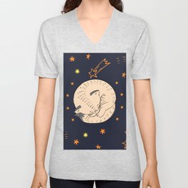 full moon cat V Neck T Shirt