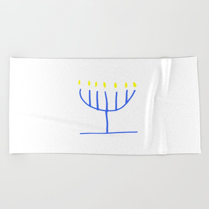 blue menorah,Hanukkah,jewish,jew,judaism,Festival ofLights,feast of Dedication,jerusalem,lampstand Beach Towel