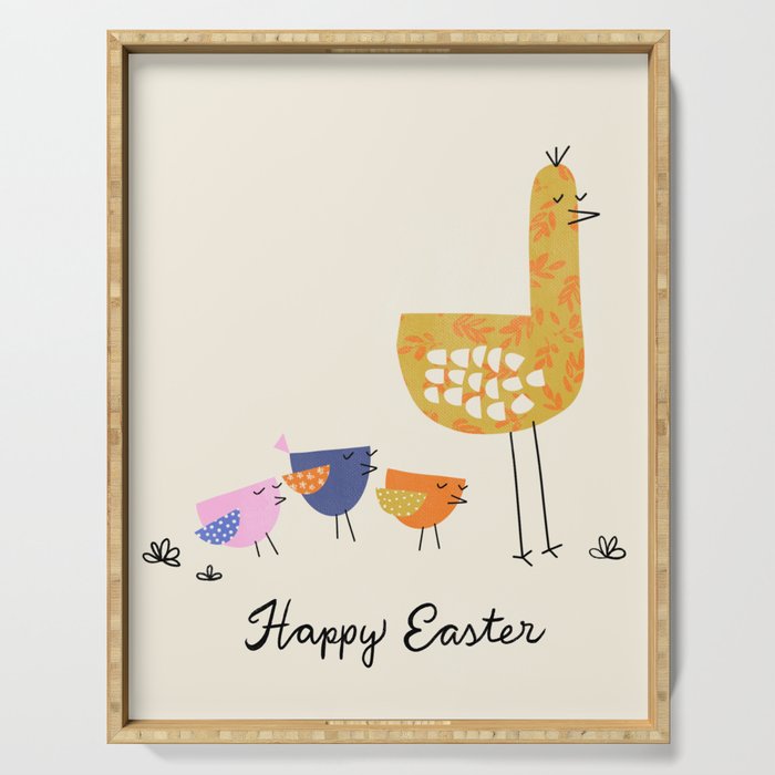 Happy Easter Collage Birds Serving Tray