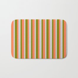 [ Thumbnail: Green, Light Gray, and Coral Colored Lines Pattern Bath Mat ]
