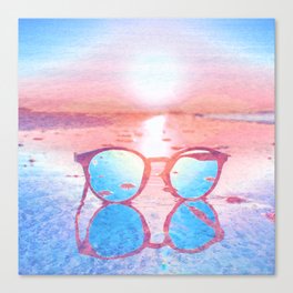 sunset glasses blush pink and blue impressionism painted realistic still life Canvas Print