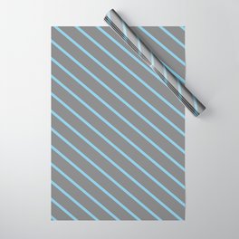 [ Thumbnail: Sky Blue & Gray Colored Striped Pattern Wrapping Paper ]