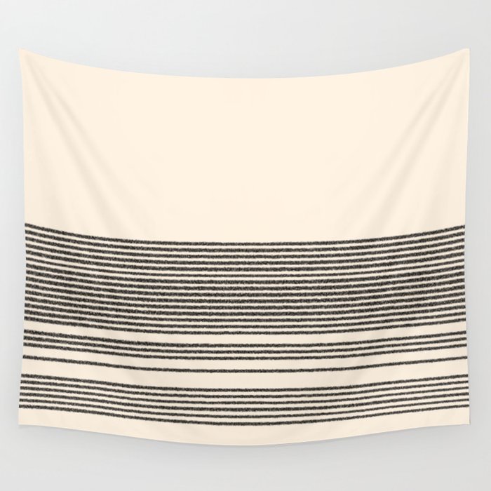 Organic Stripes - Minimalist Textured Line Pattern in Black and Almond Cream Wall Tapestry