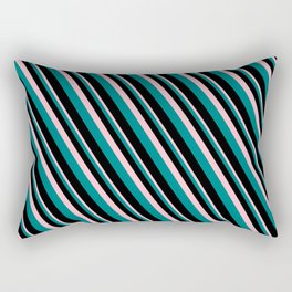 [ Thumbnail: Pink, Teal, and Black Colored Lined/Striped Pattern Rectangular Pillow ]