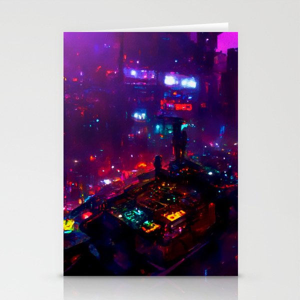 Postcards from the Future - Cyberpunk Cityscape Stationery Cards