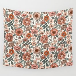 70s flowers - 70s, retro, spring, floral, florals, floral pattern, retro flowers, boho, hippie, earthy, muted Wall Tapestry