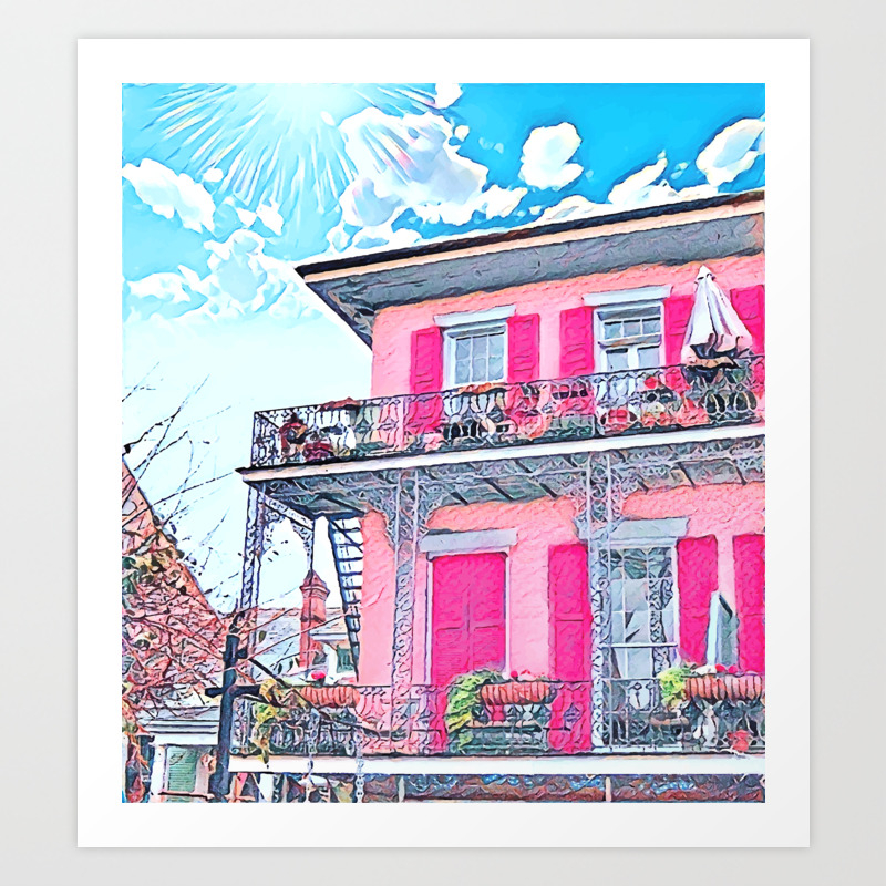 Watercolor Pink New Orleans French Quarter Nola Home Art Print By Littleshopofnola | Society6