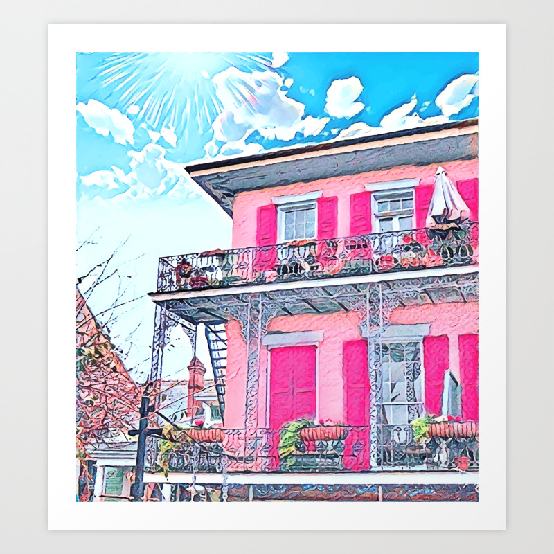 Watercolor Pink New Orleans French Quarter Nola Home Art Print By Littleshopofnola | Society6