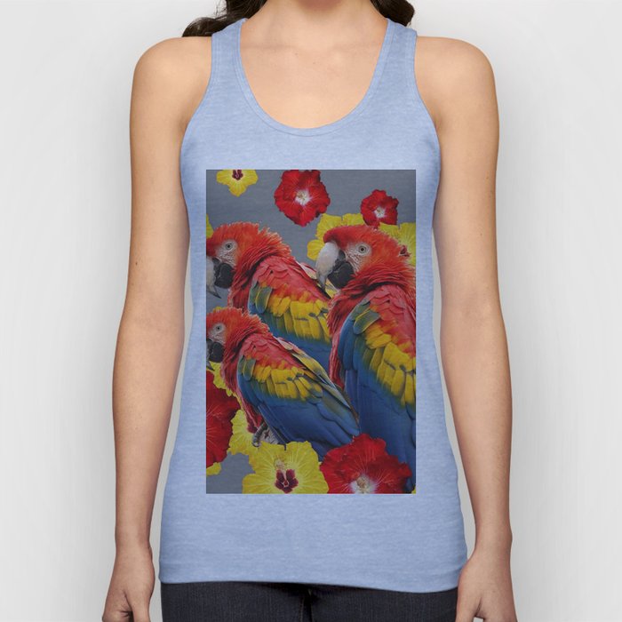 TROPICAL FLORAL MACAWS & RED YELLOW HIBISCUS FLOWERS Tank Top