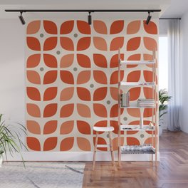 Red geometric floral leaves pattern in mid century modern style Wall Mural