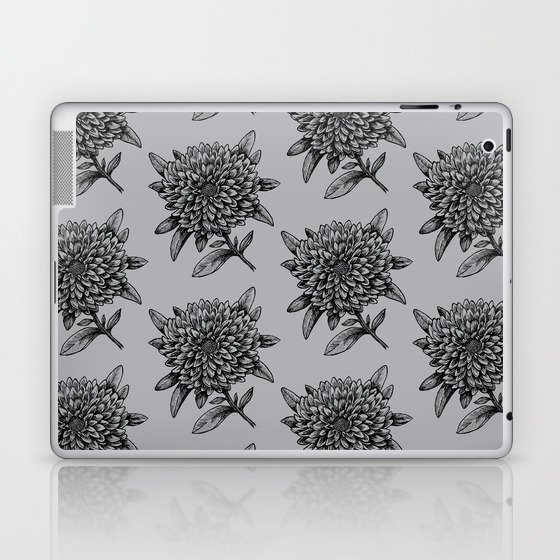 Elegant Flowers Floral Nature Black + Gray Grey Laptop & iPad Skin