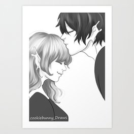  Cute Mermaid Couple Art Print | Anime, Ink, Abstract, Comic, Manga, Stencil, Emo, Graphicdesign, Couple, Illustration 